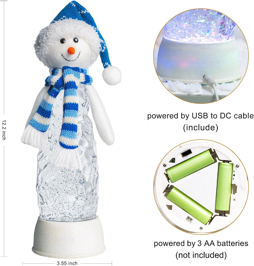 Christmas Snowman Decoration Snow Globe Lantern Indoor Decor Snowman Christmas with Music,6H Timer,USB Lined/Battery Operated Lighted Lantern for Festival Decoration Gifts