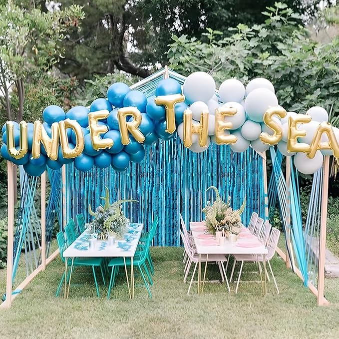 Crosize 8 Pack 3.3 x 9.9 ft Blue Foil Fringe Curtains Party Decorations, Blue Tinsel Curtain Backdrop for Parties, Door Streamers, Glitter Streamer Backdrop for Birthday Decoration