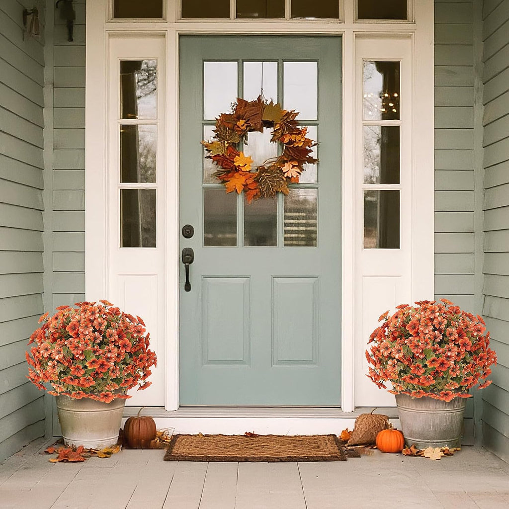 2 sets artificial fall flowers topiary ball trees shown in use