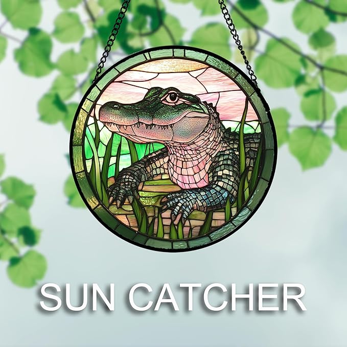 Stained Glass Window Hanging 4 Pcs Set Cute Animal Large 11.8"- Green Plant Pink Suncatcher Door Garden Sun Catcher Decor Birthday Christmas for Mom Woman Nana Men Friend
