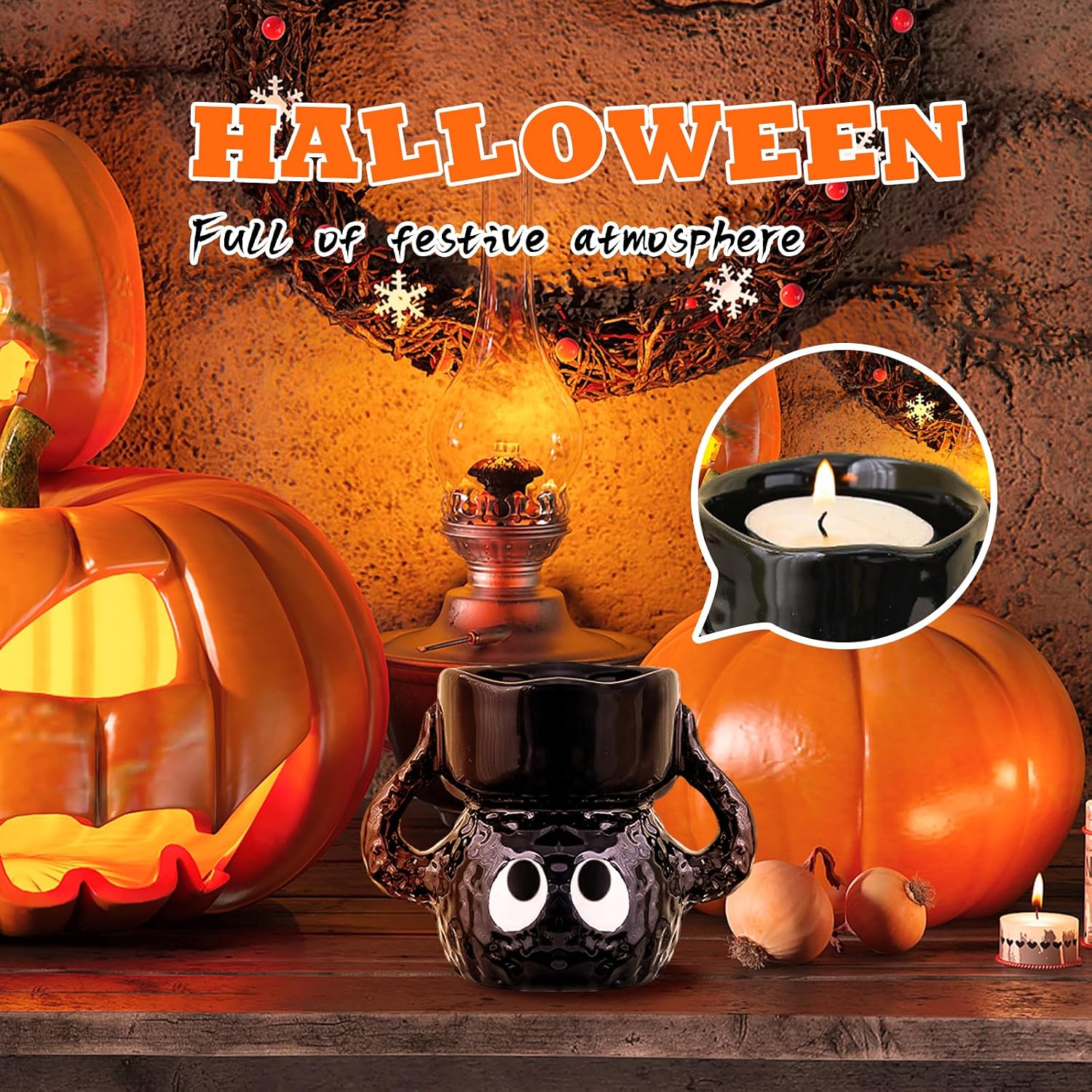 Cute Tealight Candle Holder, Small Cartoon Soot Sprite Ceramic Holders for Candle/Ring/Jewelry for Home Decor, Unique Gifts for Housewarming/Halloween/Thanksgiving/Christmas/Birthday Gift
