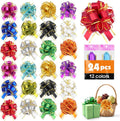 24 Pcs Pull Bows for Gift Baskets, 12 Color 6 Inch Large Gift Bows for Wrapping, Organza Phnom Penh Gift Wrap Bows for Presents&Crafts, Pull Ribbon Gift Bows for Wedding,Party,Christmas,Thanksgiving.