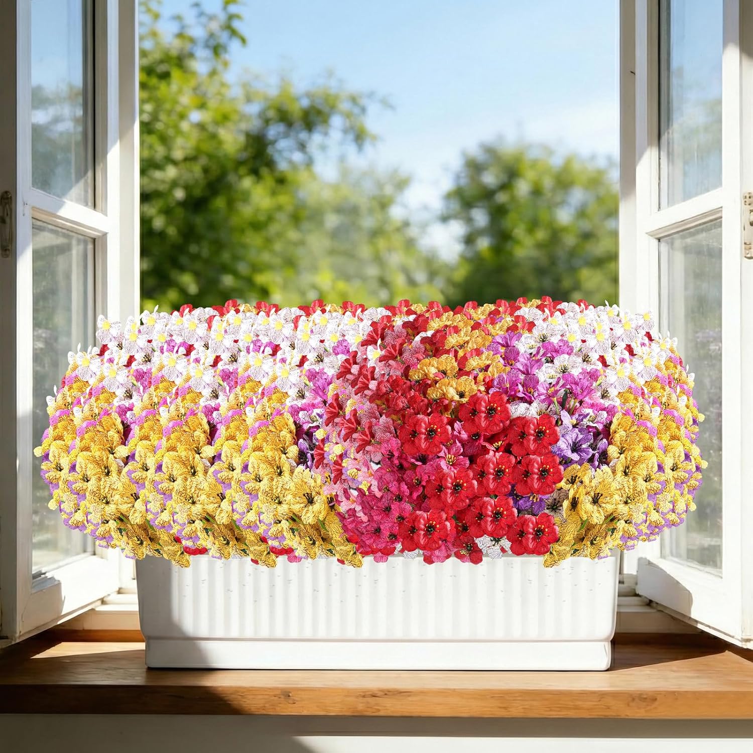 Powbrace 22 Pack Artificial Flowers for Outdoor Indoor Fake Plants, Faux Silk Flowers for Outdoors Outside Front Porch Hanging Planter Window Box Garden Spring Decoration(Multi-Colour)