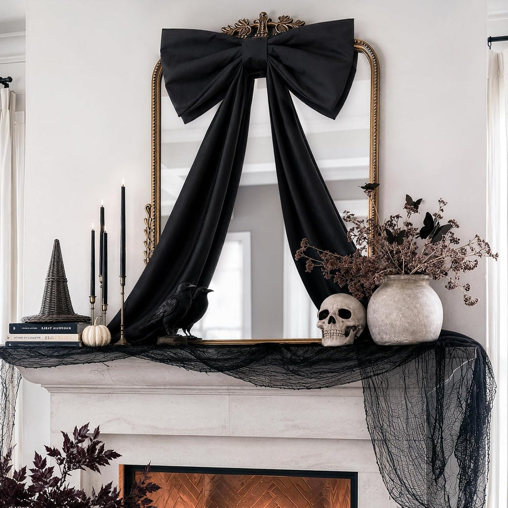 Halloween Decor - Halloween Decorations - 48" x 24" Giant Black Bow for Wall Mantle Front Door Window Kitchen - Indoor Room Party Hanging Decoration - Christmas Tree Topper Bows for Home