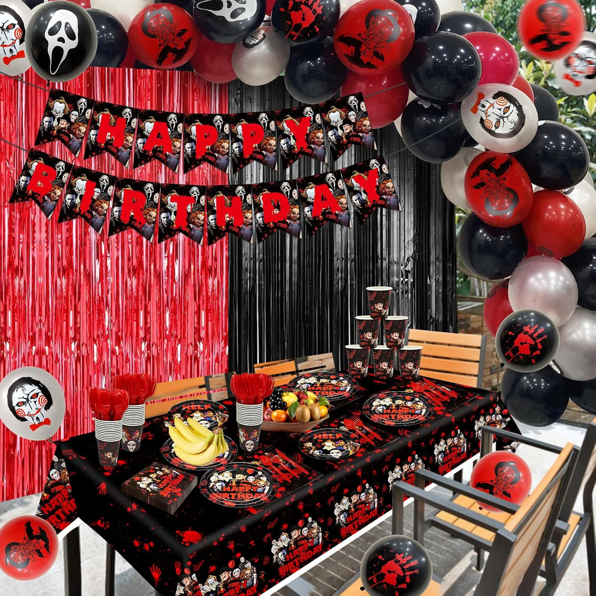 164 Pcs Horror Birthday Party Decorations Horror Movie Birthday Banner Happy ...