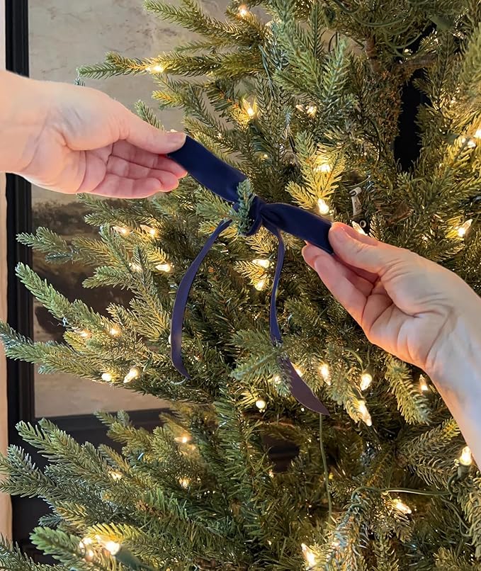 Navy Blue Velvet Ribbon 5/8'' 25 Yards for Christmas Tree, Gift Wrapping, Flower Bouquet, Wreath Decorations, Bow Making