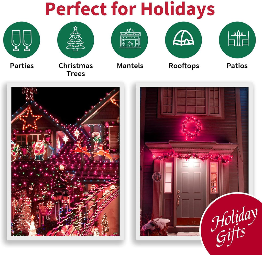 LAMPHOME Pink Christmas Lights Set 100 Count 19.6 Feet Incandescent Bulb Mini String Lights for Indoor Christmas Tree Garland Birthday Wedding Party Festival Decoration, White Wire