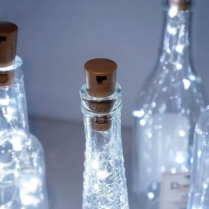 Wine Bottle Lights with Cork, Battery Operated 24 Pack 20 LED Cork Shape Silver Wire Fairy Mini String Lights(No Bottles) for DIY, Party, Decor, Christmas, Halloween,Wedding (24, Cool White)