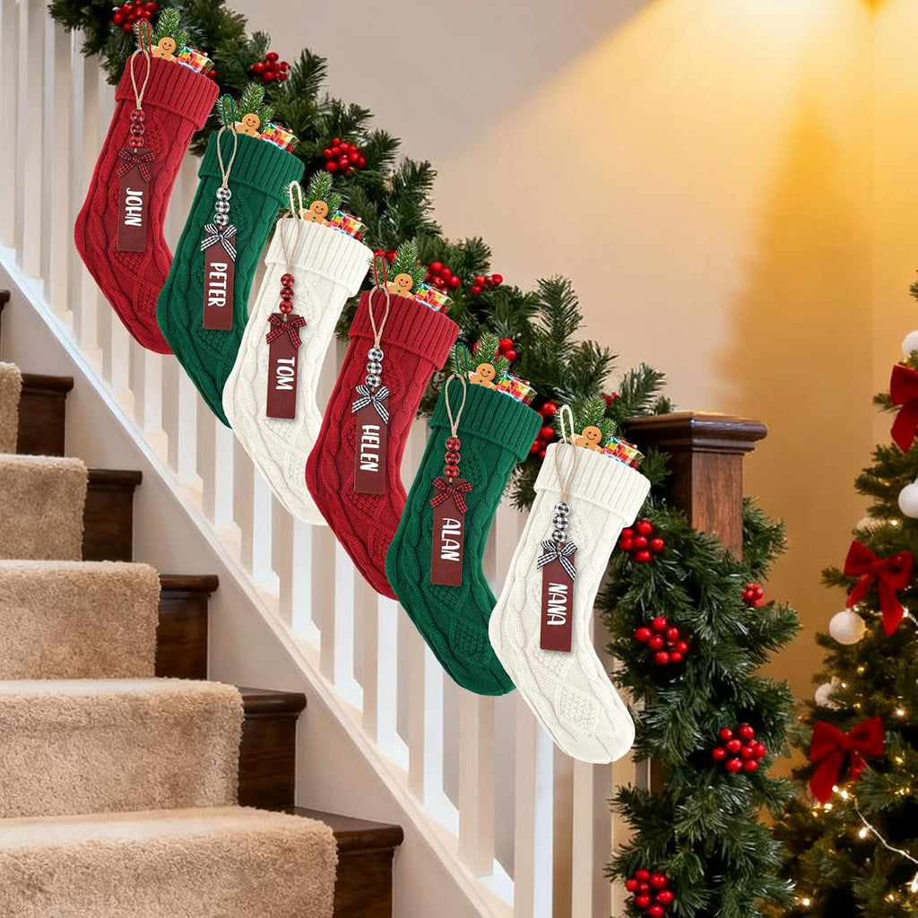 6PACK LumaBria18Inch Cable Knitted Personalized Christmas Stockings, Personalized Hanging Stockings for Holiday Party, Christmas Tree, and Family Home Decor in Red, White, Green