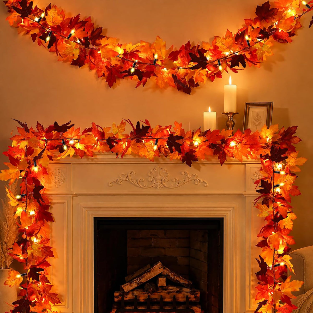 12ft 50 led fall garland with lights,8 modes, main product view