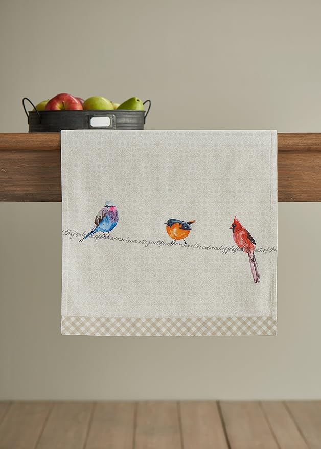 Maison d' Hermine Table runner 100% Cotton Double Layer Table Runners 72 inches long Decorative for Home Kitchen Dining Party Wedding Bridal Shower Spring Summer (Birdies On Wire, 14.50" x 72")