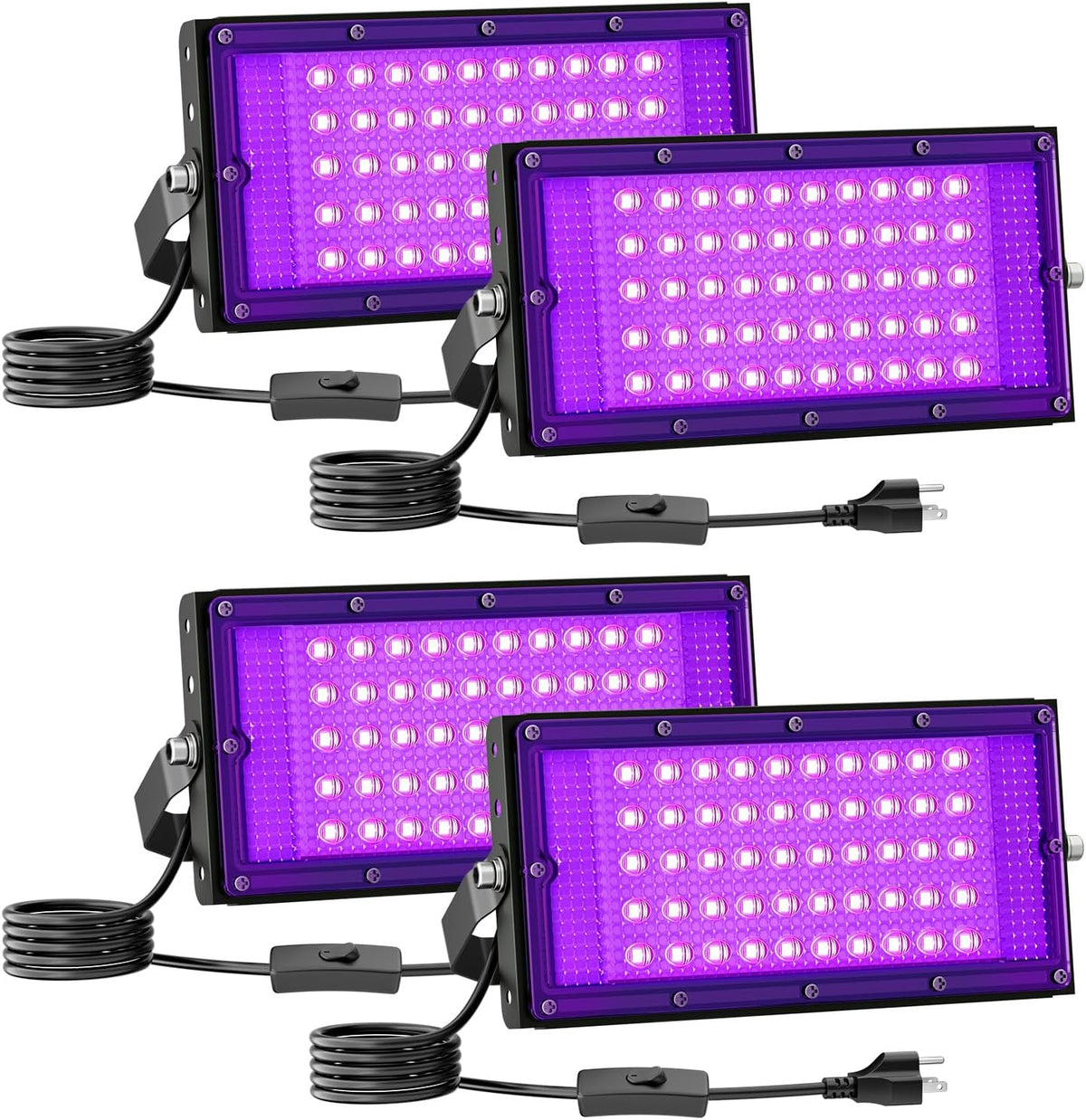 Onforu 50W LED Blacklight, LED Black Flood Light for Glow Party, 4 Pack