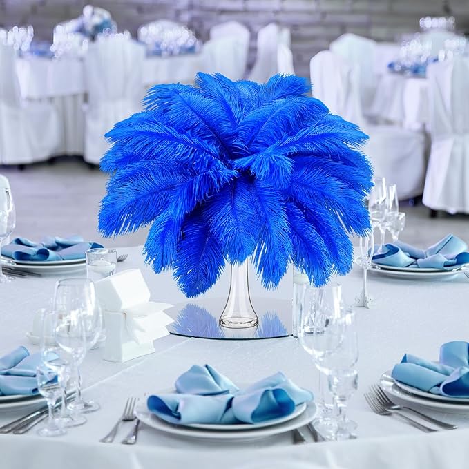 Maitys 90 Pcs Large Natural Ostrich Feathers Bulk 14-16 Inch (35-40cm) 12-14 Inch (30-35cm) 10-12 Inch (25-30cm) Ostrich Feathers Plumes for Centerpieces Wedding(Royal Blue)
