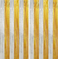 Crosize 2 Pack Foil Fringe Curtains Party Decorations, Gold Tinsel Curtain Backdrop for Parties, Door Streamers, Glitter Streamer Fringe Backdrop for Birthday Decoration (Gold and Silver, 2 Pack)