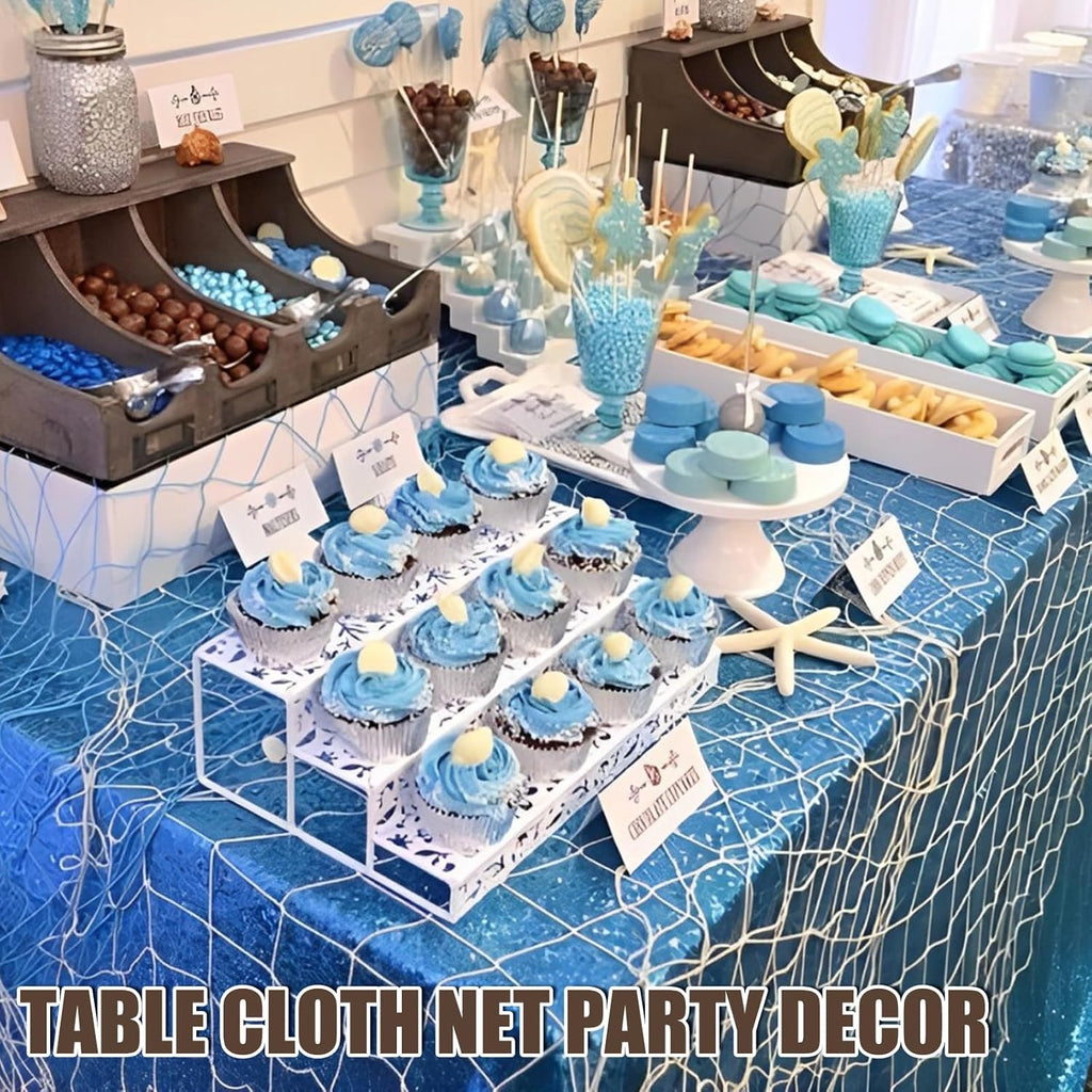 2 Pack Fish Net Decorations for Party, Natural Cotton Hawaiian Table Runner Party Fishing Net Decorative, Nautical Themed Decor Cotton Fishnet Under The Sea Pirate Ocean BeachHalloween Decor