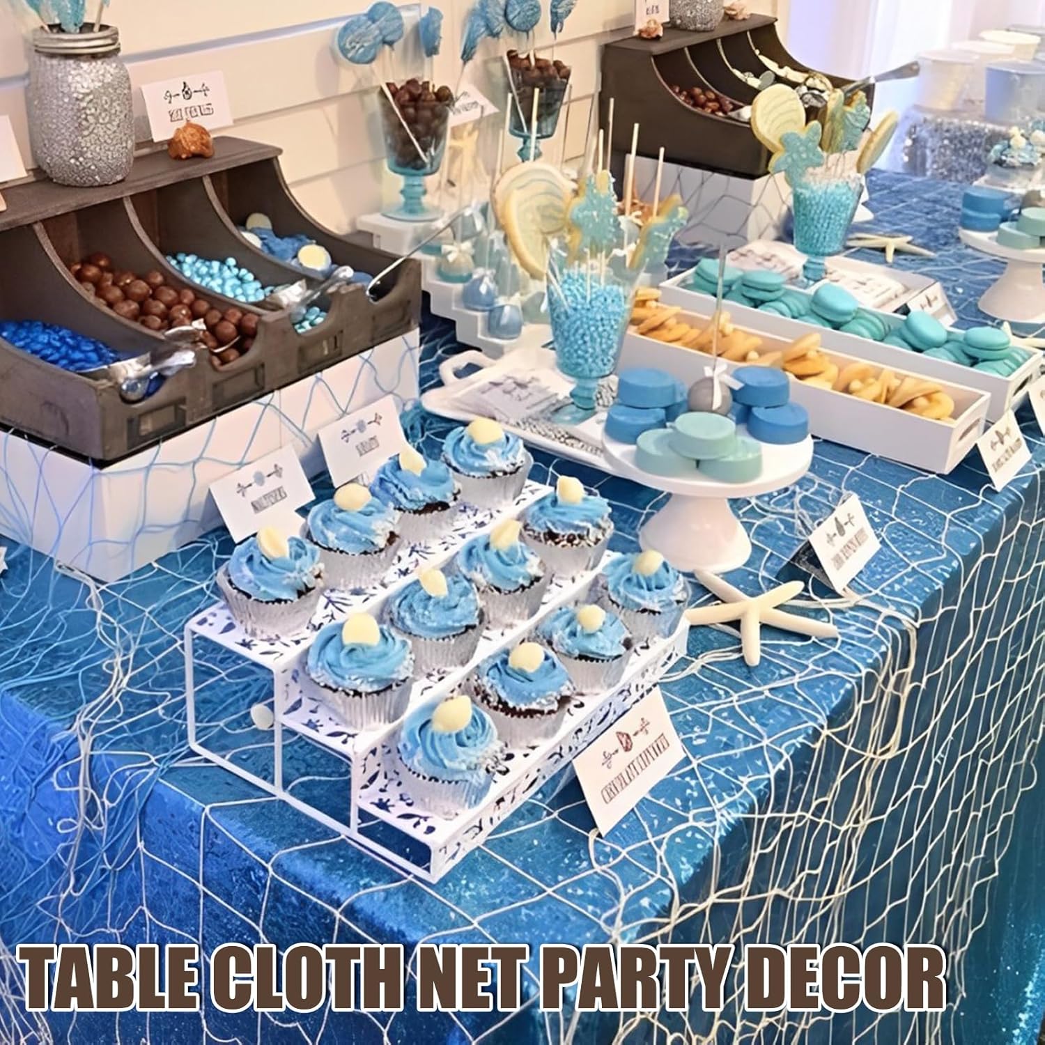 2 Pack Fish Net Decorations for Party, Natural Cotton Hawaiian Table Runner Party Fishing Net Decorative, Nautical Themed Decor Cotton Fishnet Under The Sea Pirate Ocean BeachHalloween Decor