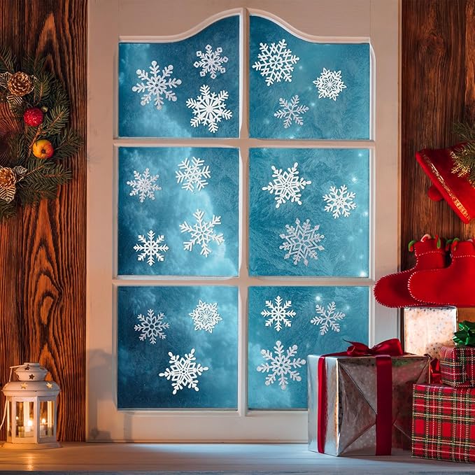 Winter Snowflake Cutouts - Glitter Paper Snowflake Decorations - 50Pcs White & Silver Double-Side Christmas Cutouts for Holiday Winter Wonderland Bulletin Board, Frozen Party Decor