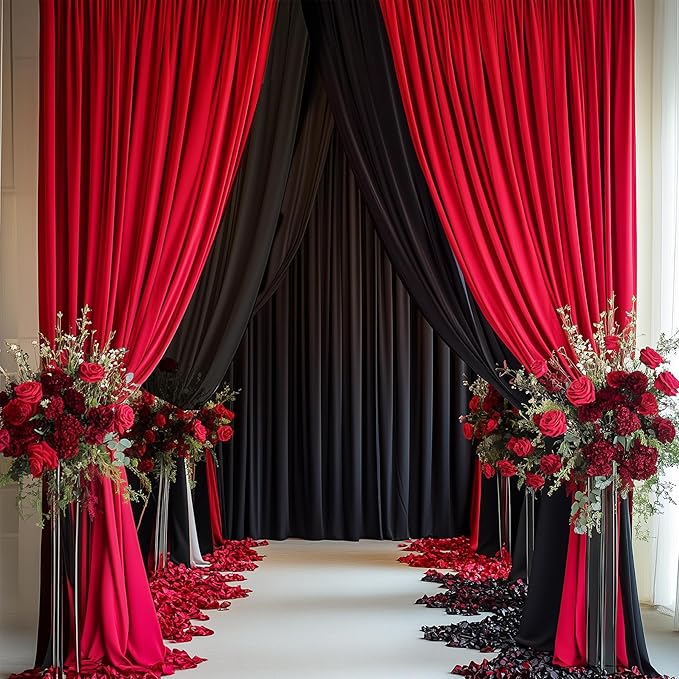 30ftx12ft Wrinkle Free Red Backdrop Curtain, 6 Panels 12FT Height Red Wedding Backdrop Drapes, Silky Polyester Back Drop Cloth for Birthday Photography Background Party Backdrop Draping