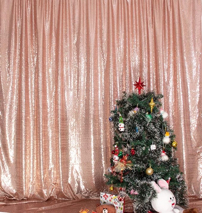 SquarePie Sequin Backdrop Curtain Not See Through Background for Wedding Party 5FT x 7FT Rose Gold