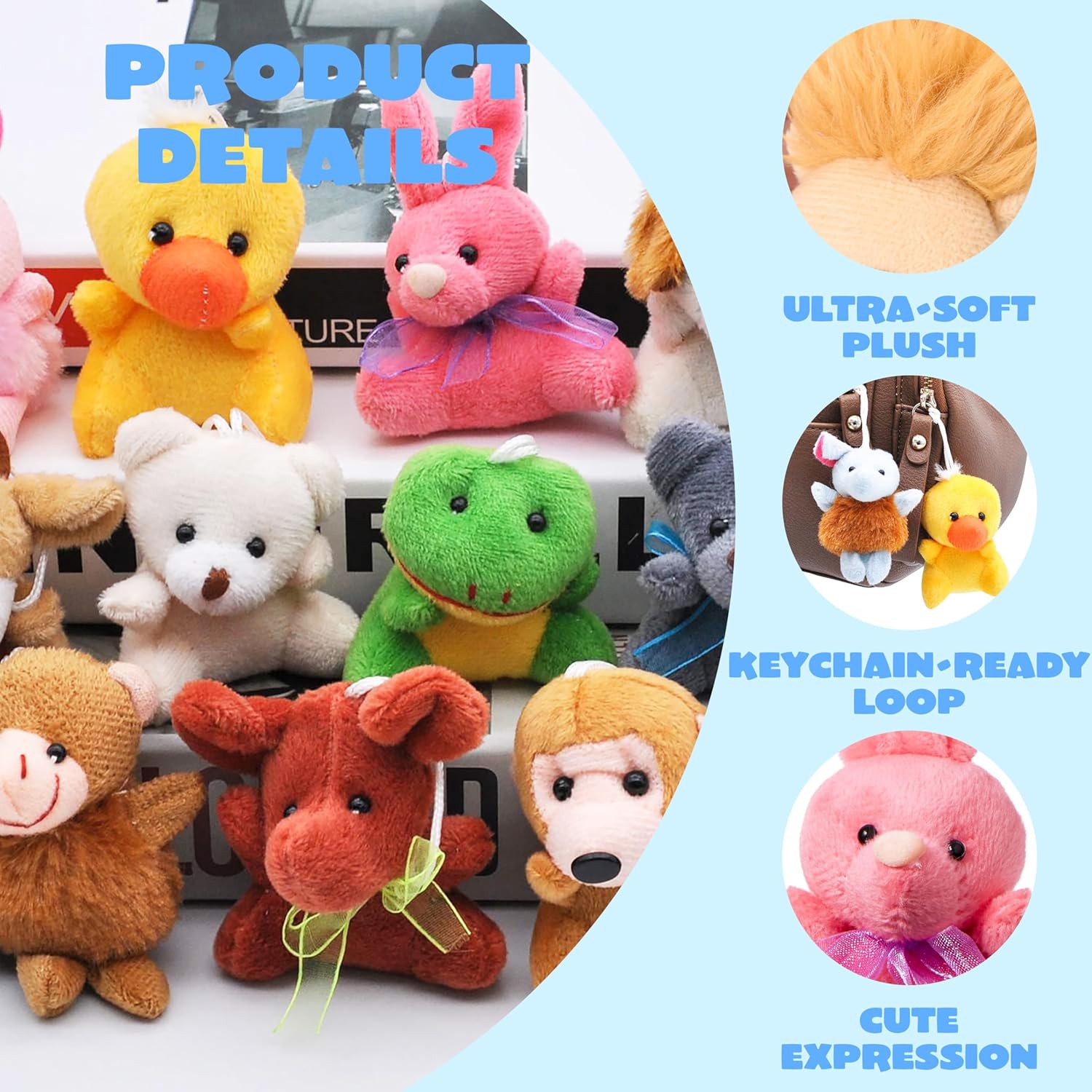 JOYIN 24 Pack Mini Animal Plush Toy Assortment (24 Units 3" Each), Animals Keychain Decoration for Kids, Small Stuffed Animal Bulk for Kids, Carnival Prizes, School Gifts, Party Favor Goodie Bags