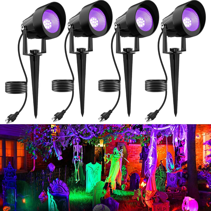 Halloween Outdoor Black Light Spotlight, LED Black Lights Waterproof Landscape Lights with US Plug for Glow Party Body Paint Fluorescent Poster Stage Lighting Yard Garden Decoration(4 Pack)