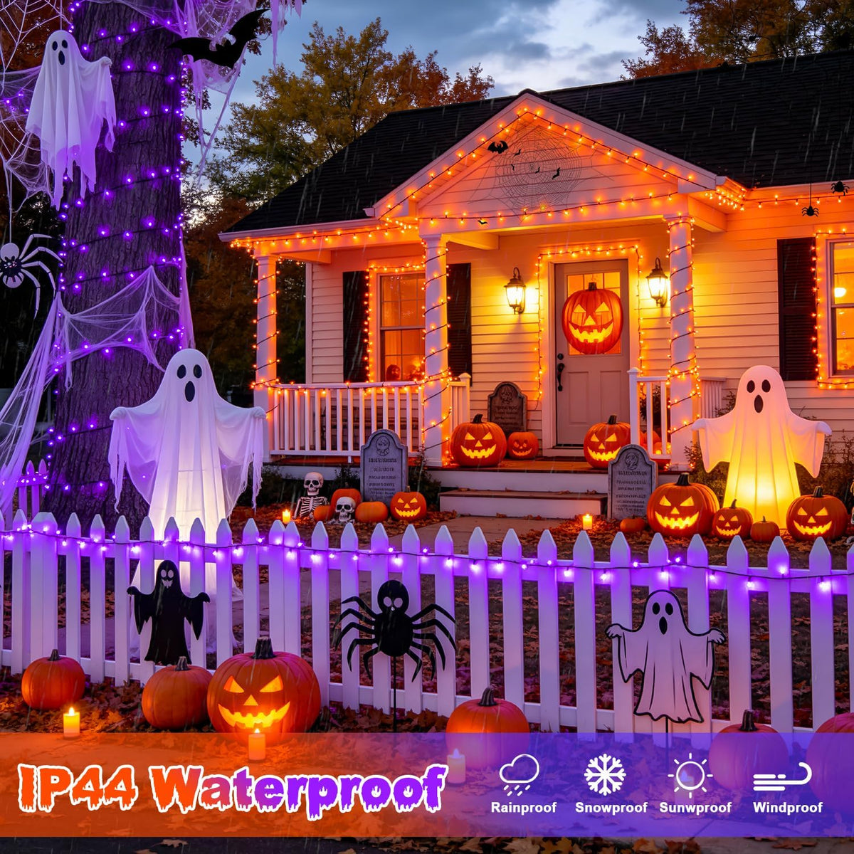 JMEXSUSS 500 LED Halloween Lights Outdoor Orange and Purple with Remote