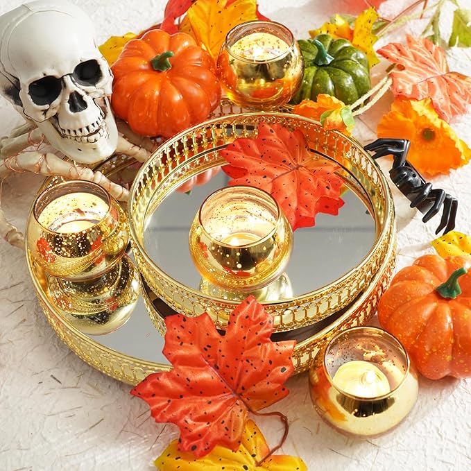 Homemory 36 Pcs Gold Votive Candle Holders, Round Mercury Glass Candle Holder, Tealight Candle Holders for Table Centerpieces, Baby Shower,Anniversary, Wedding, Home Decor, Halloween, Christmas
