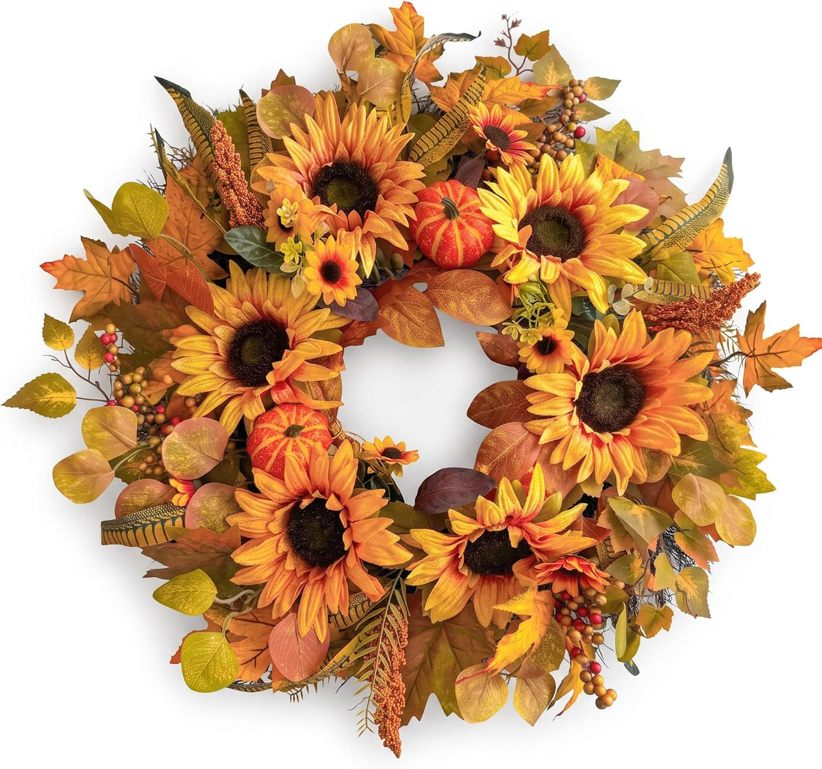 Fall Wreaths for Front Door, 26 Inch Autumn Harvest Wreath with Sunflowers, L...