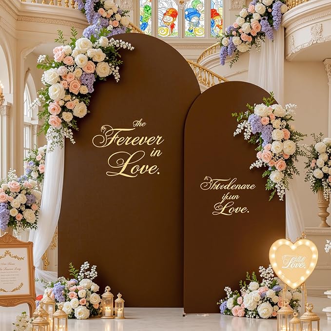 Brown Green Arch Backdrop Cover for Wedding, 7.2FT 6FT Set of 2 Stretchy Spandex Fitted Arch Stand Cover for Baby Shower, Birthday Party Decor, Chiara Backdrop Cover with Double-Sided Design