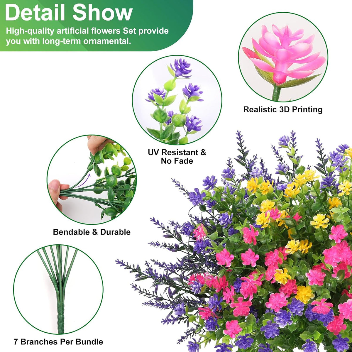 mapvolut 30 bundles artificial flower set - realistic, side view