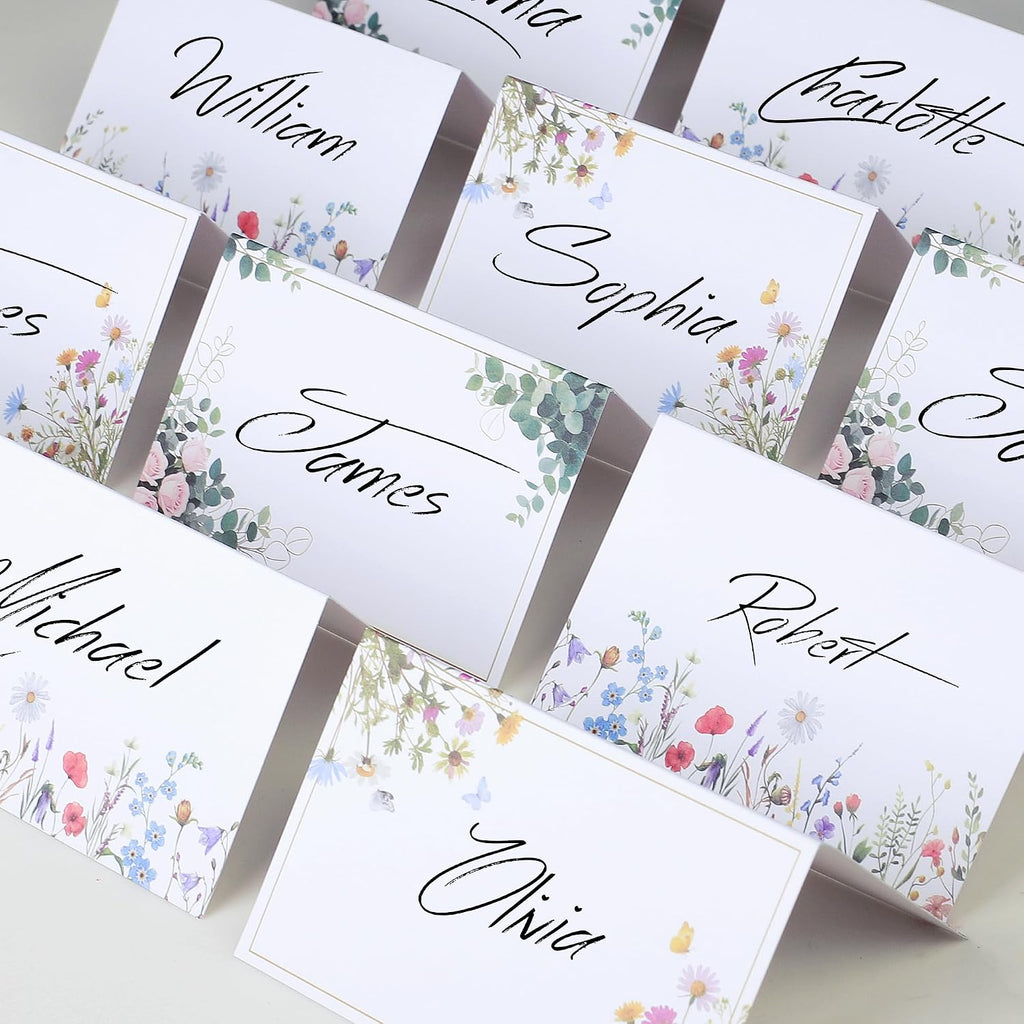 100 Pack Place Cards for Table Setting – 4" x 2.5" Folded Tent Cards, Eucalyptus Design Name Place Cards for Weddings, Parties, Events, Dinner Tables
