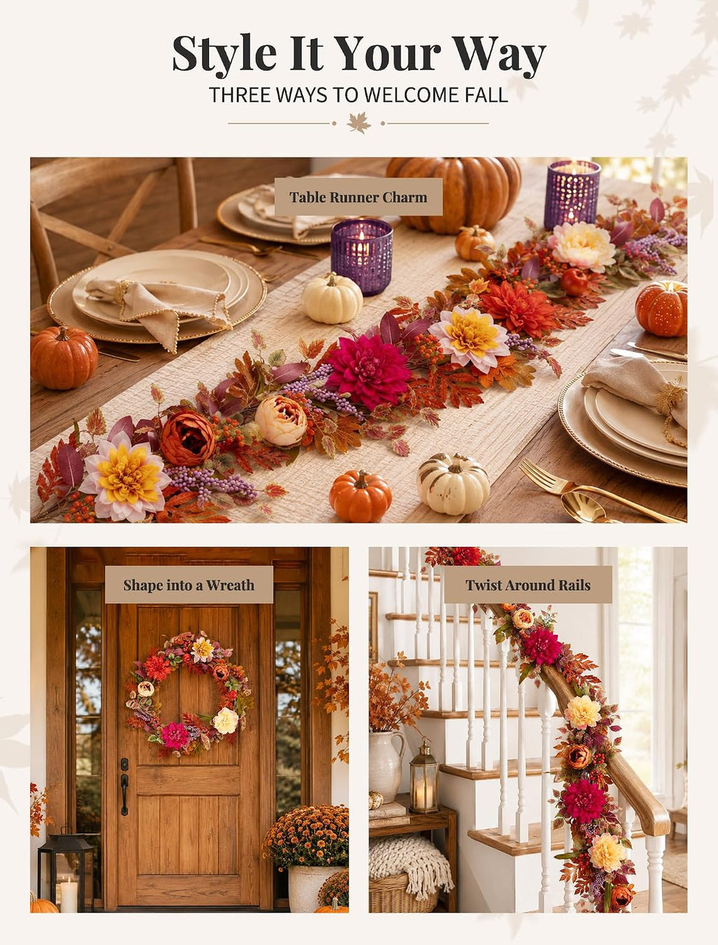 nuptio 6ft fall garland for mantle: fall decor, view 9