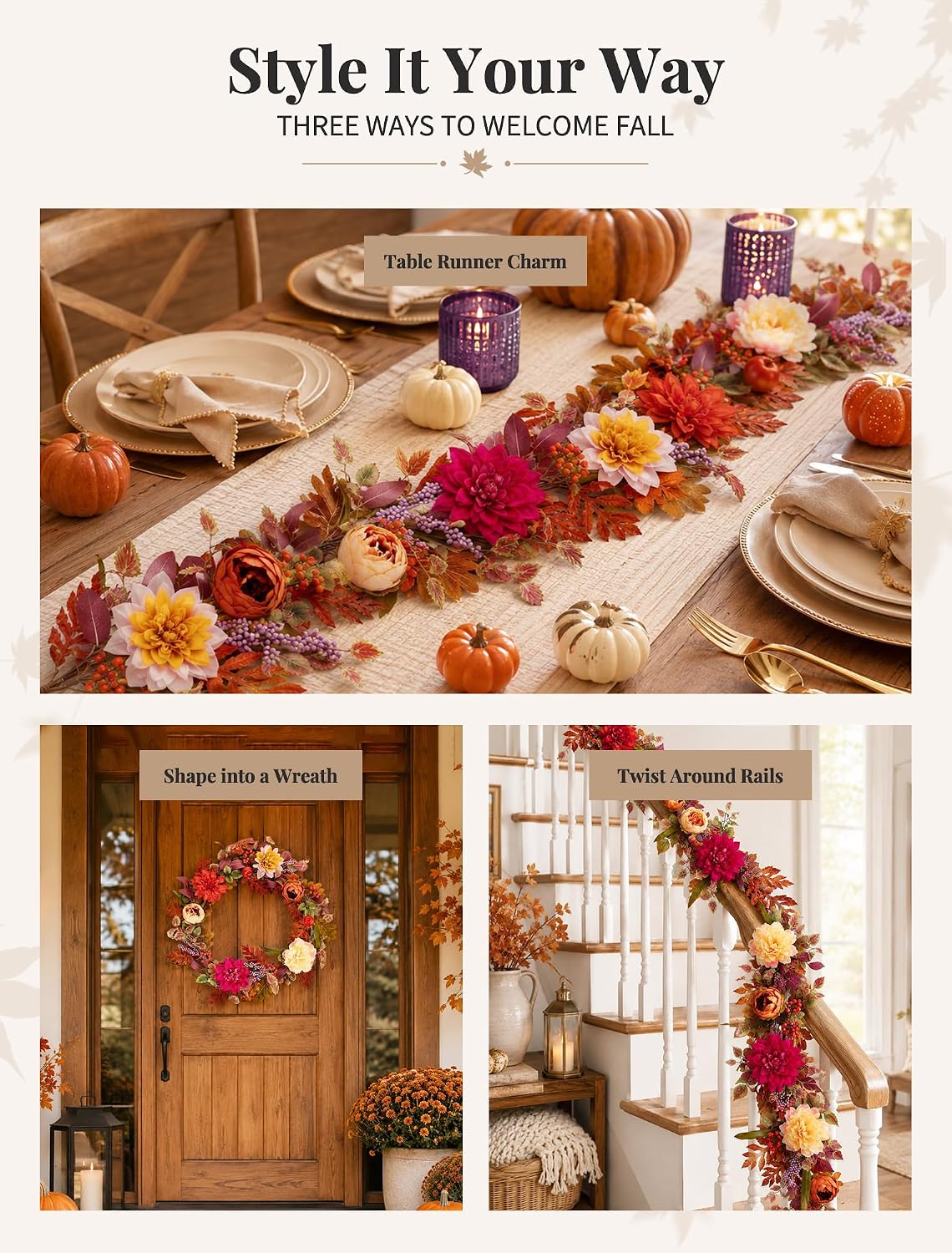 nuptio 6ft fall garland for mantle: fall decor, view 9