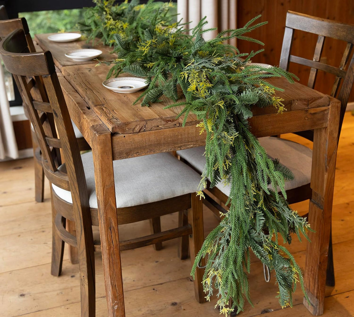 9ft handmade christmas garland,artificial cypress cedar pine needles, close-up detail