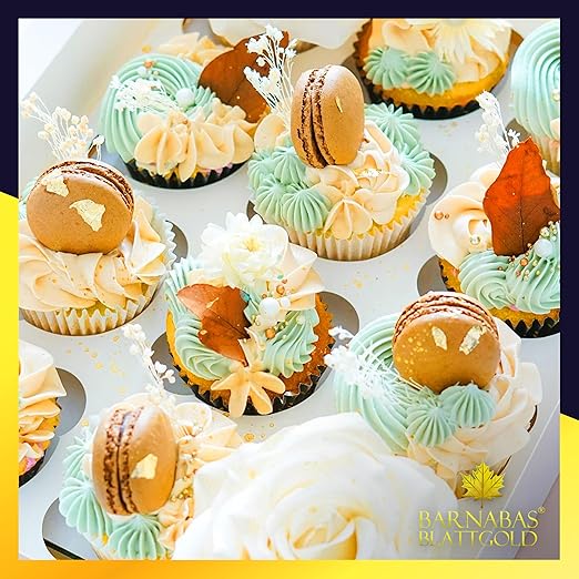 Barnabas Blattgold Edible Gold Leaf 24K - Cake Decorations, Loose Gold Leaf Sheets for Cupcakes - 1.5 inches, Interleaf of 48
