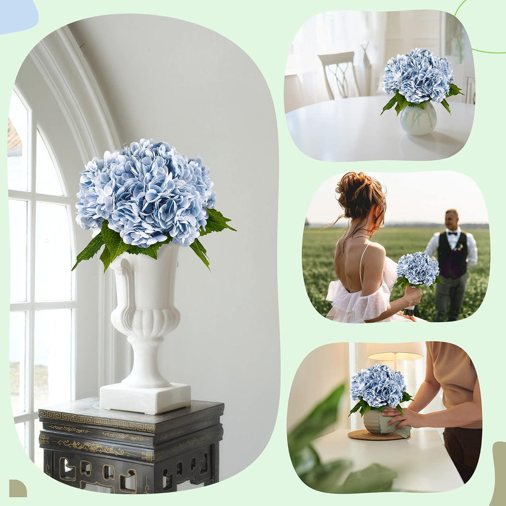 yatim 21in blue artificial hydrangea flowers with stems on a desk or shelf