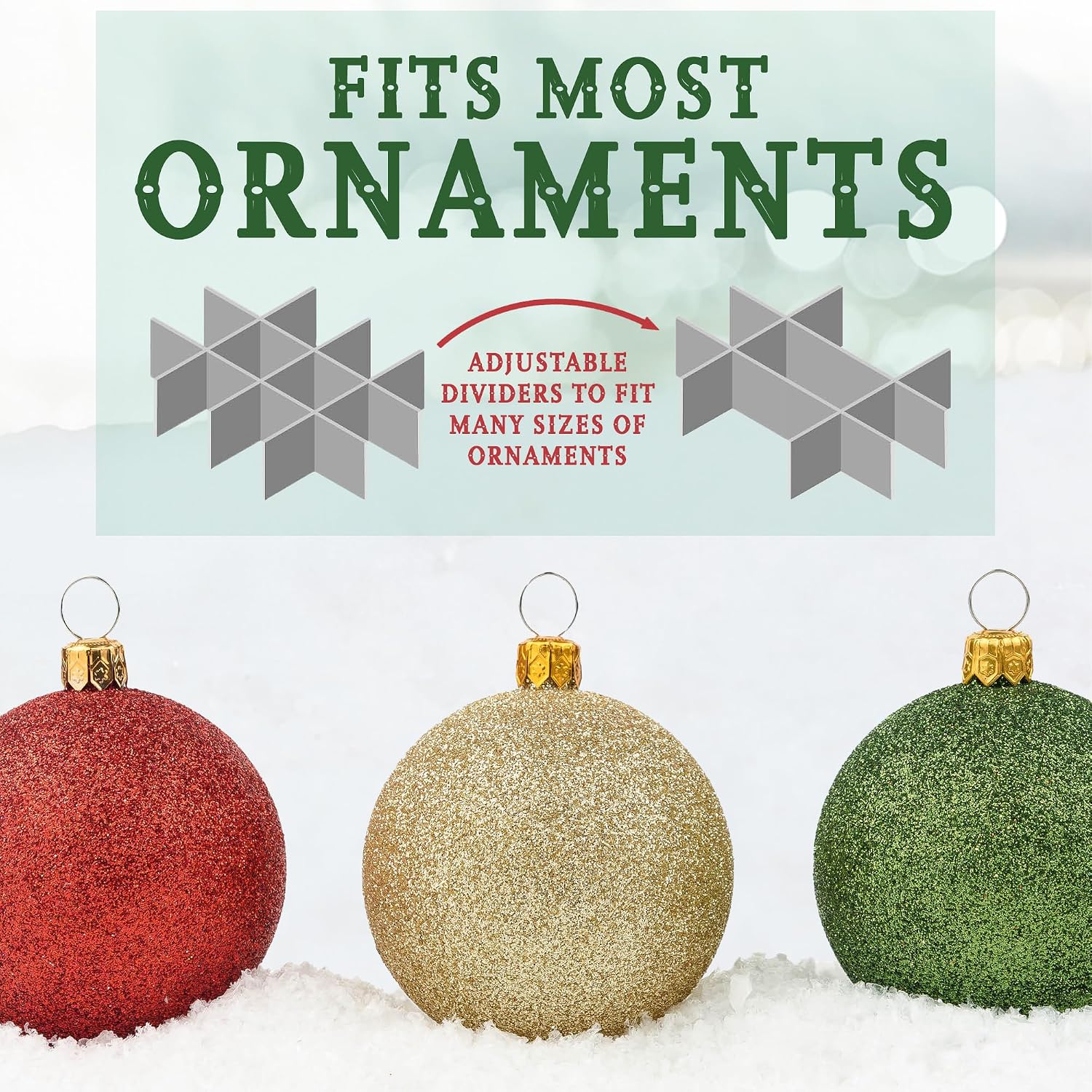 HOLDN’ STORAGE Christmas Ornament Storage Box with Dividers, Holds Up to 72 Ornaments (4 Inches), Large Organizer with 3 Stackable Trays - Red