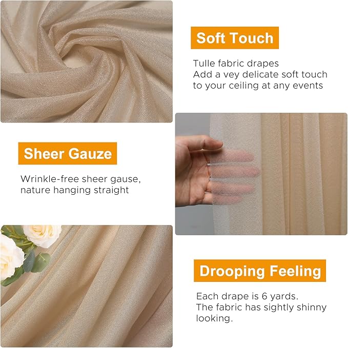 Wedding Arch Draping Fabric 3 Panels 28.7" x 20FT Nude Sheer Chiffon Backdrop Drapes for Wedding Ceremony Birthday Party Bridal Shower Outdoor Decoration