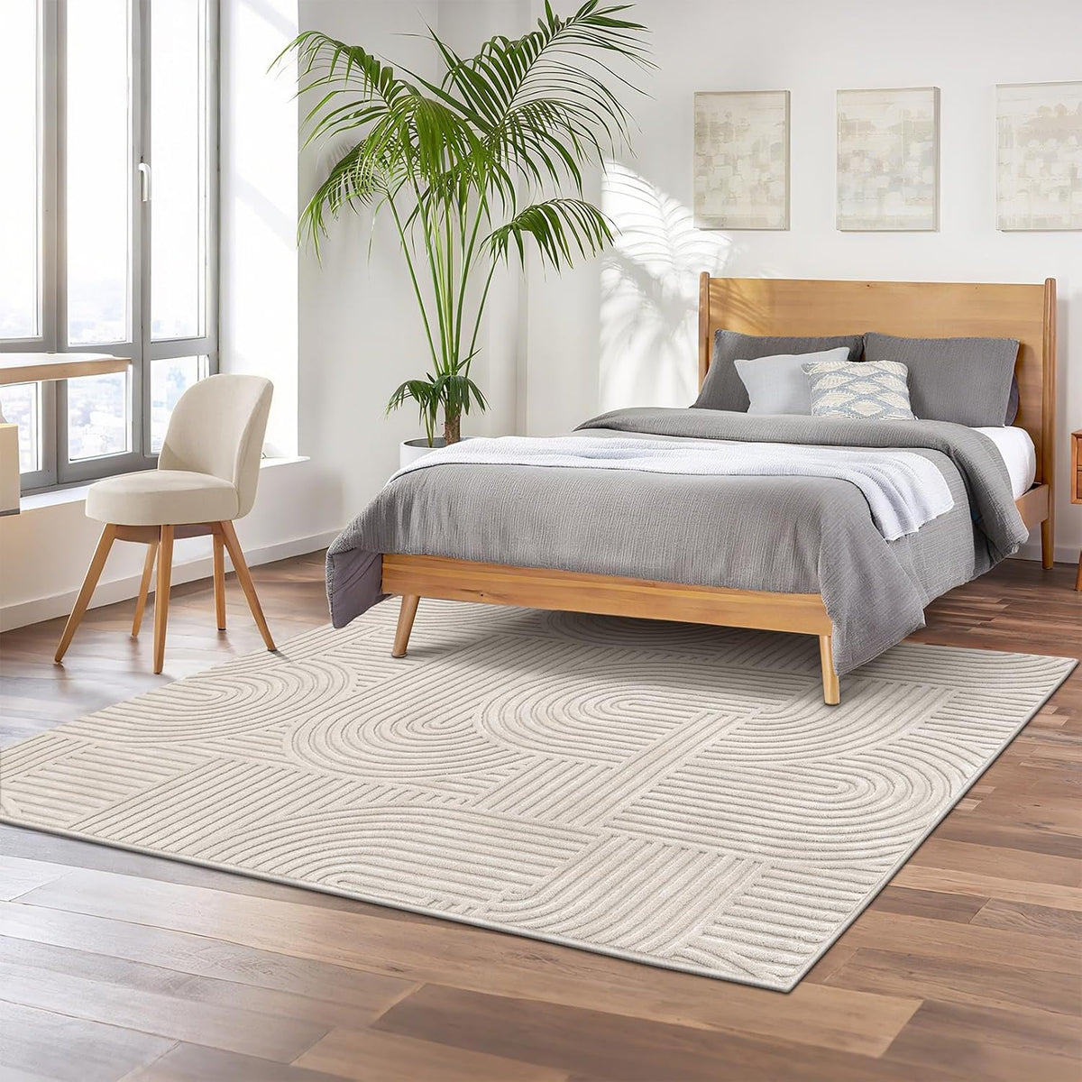 Pauwer 5x7 Area Rugs for Living Room, Modern Non Slip Washable Rug, Beige