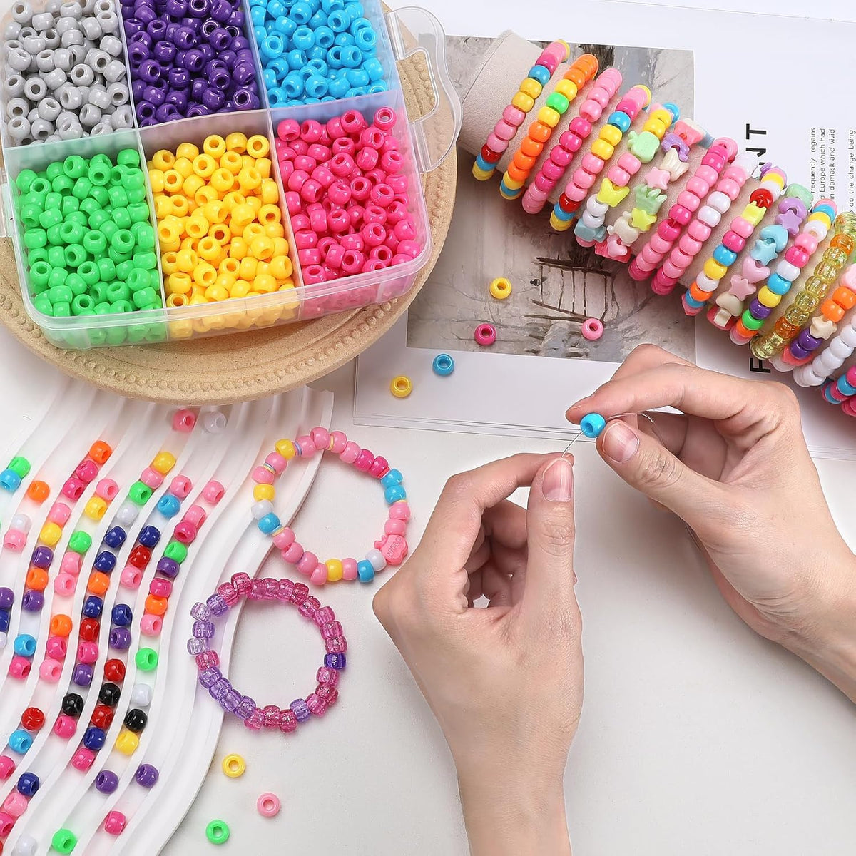 Pony Beads Bulk, 12000+ pcs Plastic Assorted Bead for Bracelets Creating Craf...