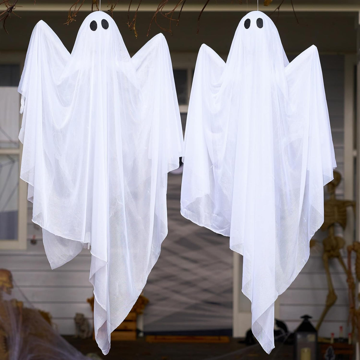 JOYIN 2 Pcs 47” Halloween Hanging Light up Ghost Decorations Outdoor, Hallowe...
