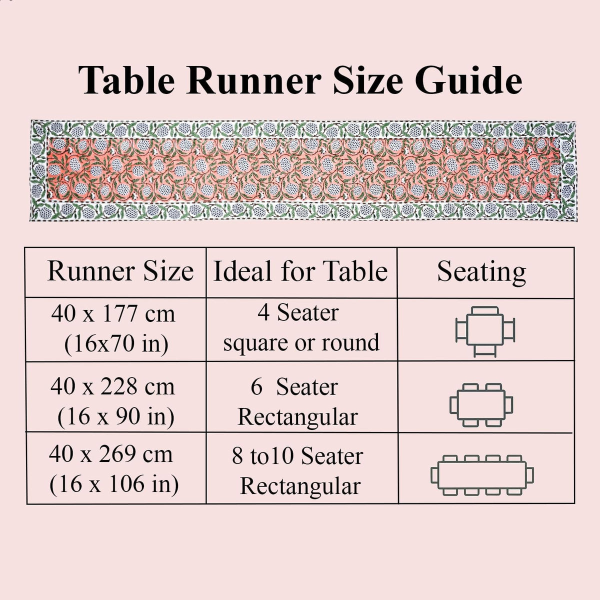 Ridhi Dark Salmon Hand Block Print Table Runner 16x90 Inch 100% Cotton