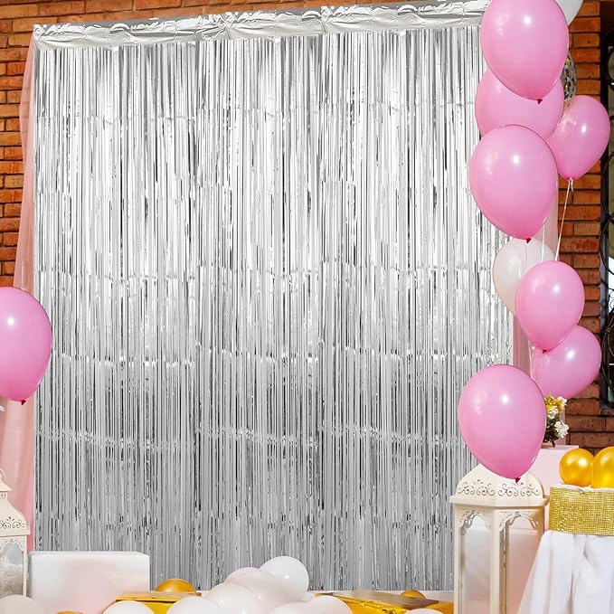 Crosize 8 Pack 3.3 x 9.9 ft Sliver Foil Fringe Curtains Party Decorations, Sliver Tinsel Curtain Backdrop for Parties, Door Streamers, Glitter Streamer Backdrop for Birthday Decoration