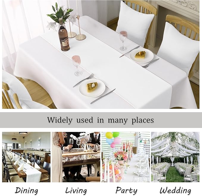 DUALIFE Pure White Table Runner 72 inch Length Soft Color Thick Polyester Decorative Cloth Handcrafted for Indoor/Outdoor Wedding Shower Party 1 Piece 14X72 Inch