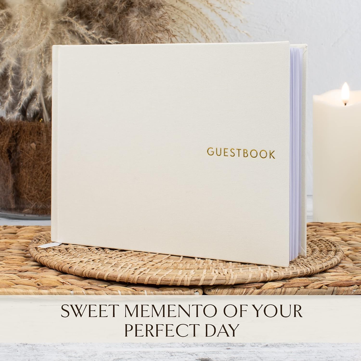 ZICOTO Beautiful Linen Wedding Guest Book for Your Wedding Reception - Simply Elegant Guestbook to Sign in and Add Polaroid Photos - The Perfect Baby Shower Guest Book and Addition to Your Big Day