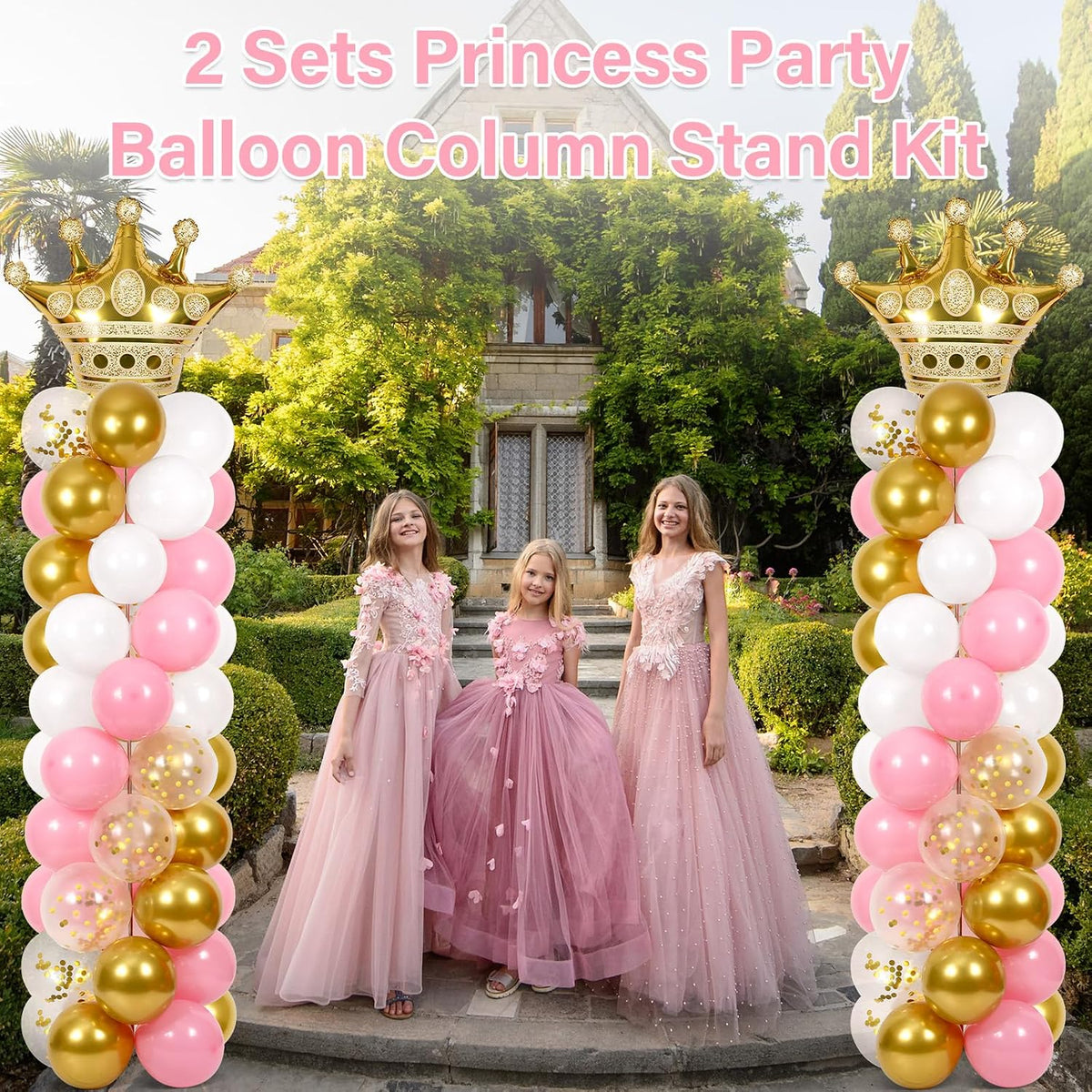 2 sets princess balloon column stand kit adjustable showing dimensions