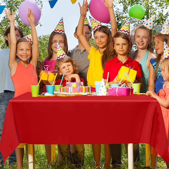12 PCS Red Disposable Plastic Tablecloth, Party Red Plastic Table Cloth Disposable, Waterproof Smooth Table Cover, 54 X 108 IN Table Cloth Rectangle Table for Outdoor Events Birthdays Weddings Picnics