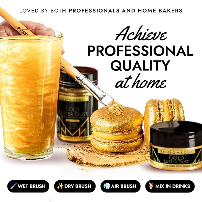 MONÉGASQUE Gold Edible Glitter for Drinks 15g – Edible Glitter for Cakes & Cocktails - Gold Luster Dust for Cocktail, Halloween Food Decorations, Cake Decorating Sprinkles Spray - Drink Shimmer Powder