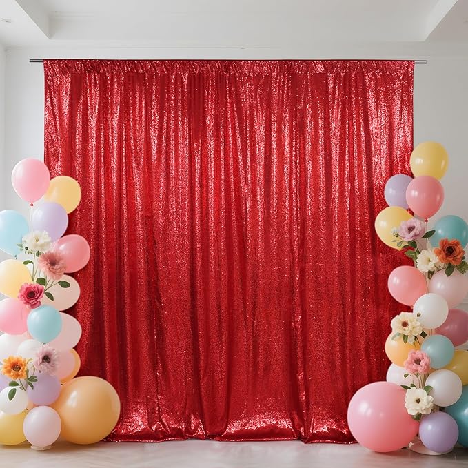 SquarePie Sequin Backdrop Curtain Not See Through Thick Glitter Background for Party 6FT x 6FT Red