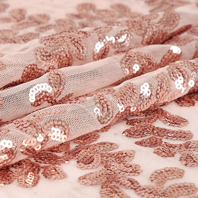 Sequin Table Runners 5 Pieces Rose Gold Flower Table Runners 12x72 Inch Glitter Dining Table Cover for Party Wedding Birthday Reception Banquet Decoration Spring Party Chair Sashes
